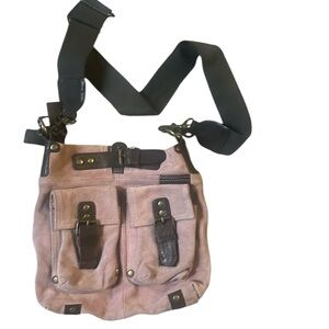 MiMu Suede Messenger Crossbody Bag Sundance Dusty Pink and Brown Purse